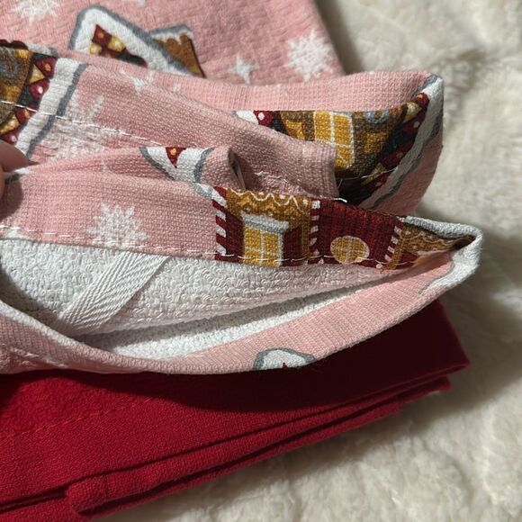 Martha Stewart 3 Cotton Pink Red White Christmas Homes Kitchen Tea Towels - Picture 3 of 8